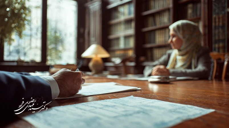 وکیل ایرانی در حال بررسی پرونده مجازات چک برگشتی و راه‌های جلوگیری از محکومیت کیفری همراه با موکل نگران