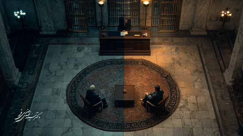 تصویر مفهومی تفاوت عدالت کیفری با عدالت ترمیمی: نیمه‌ای با چکش قاضی و فضای سخت دادگاه و نیمه‌ای با حلقه گفت‌وگو و میانجی‌گری برای جبران.