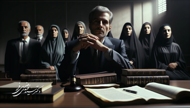 صحنه‌ای از دادگاه کیفری با تمرکز بر دست‌های قاضی روی پرونده، نشان‌دهنده نقش اخلاق در تعیین مجازات و تعادل میان قانون و وجدان