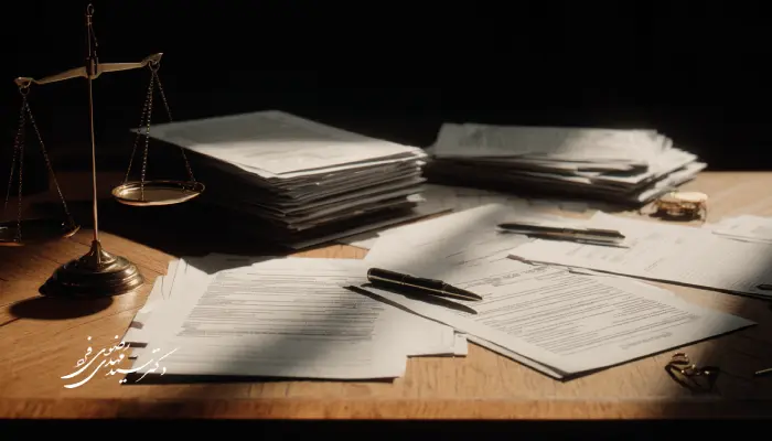 میز کار حقوقی با اسناد دادگاه و قلم، در حال آماده‌سازی لایحه تجدیدنظر دقیق و مستند برای ارائه به مرجع بالاتر